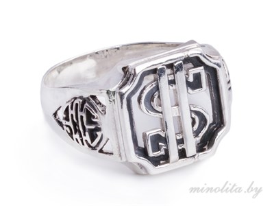 серебряное кольцо со знаком доллара