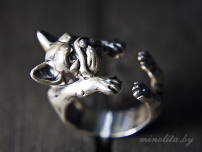 Серебряное кольцо мужское с бульдогом