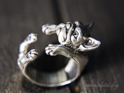 Серебряное кольцо мужское с бульдогом