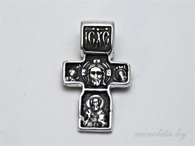 Крестик нательный серебряный с чернением с изображением Христа и Архангела Михаила