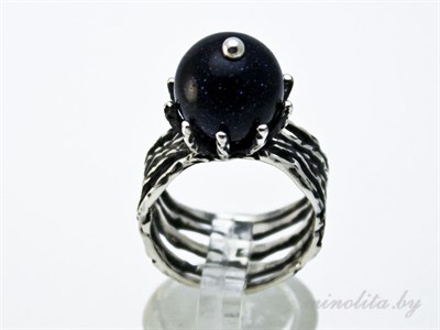 Серебряное кольцо женское с чернением, вставка темно синий авантюрин