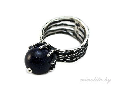 Серебряное кольцо женское с чернением, вставка темно синий авантюрин