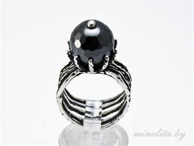 Серебряное кольцо женское с чернением, вставка камень гематит