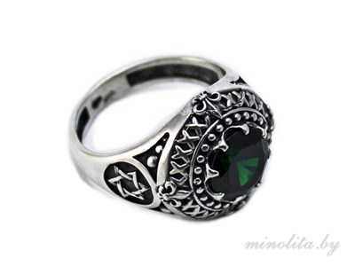 Серебряное кольцо мужское с зеленым камнем купить в Минске