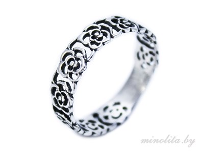 Серебряное кольцо ажурное с узорами розочки