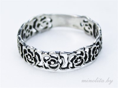 Серебряное кольцо ажурное с узорами розочки