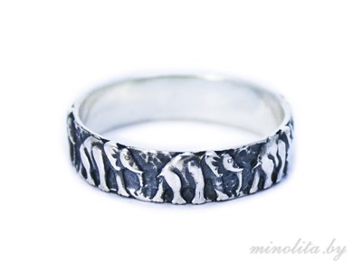 Серебряное кольцо простое с рисунком слоны