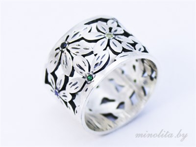 Женское кольцо широкое из серебра