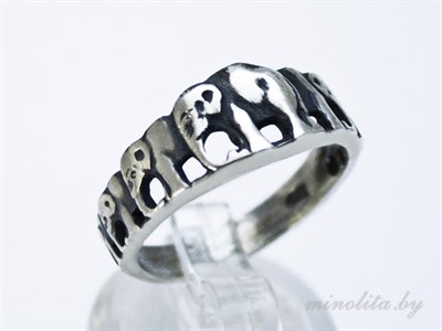 Серебряное кольцо со слонами