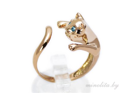 Золотое кольцо женское в виде кошки