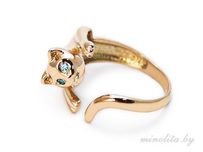 Золотое кольцо женское в виде кошки