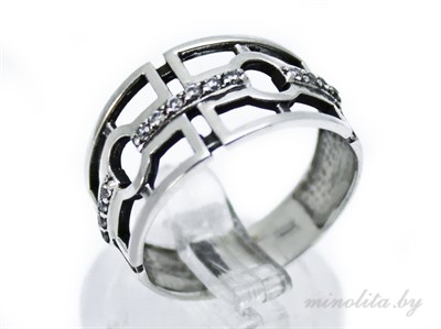 Серебряное широкое кольцо с камнями