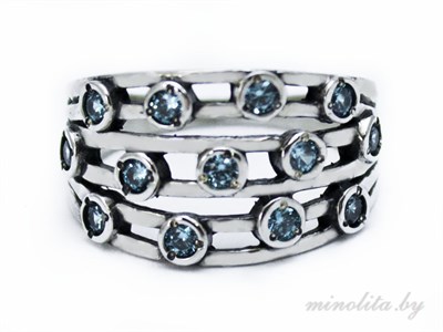 Серебряное широкое кольцо с голубыми камнями