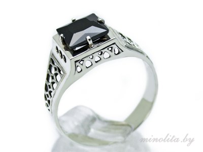 Серебряное кольцо мужское с черным камнем
