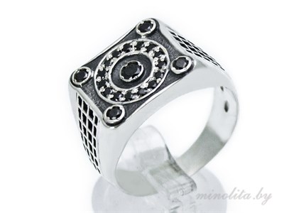 Серебряное кольцо печатка с камнями 